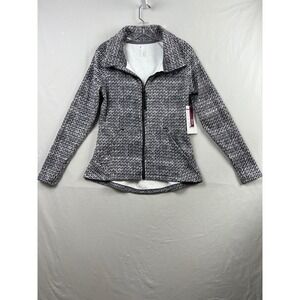 Mondetta Fleece Full Zip Jacket Womens Medium Gray Cable Knit Print Trail  NEW